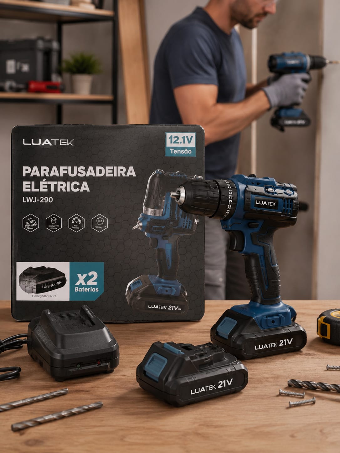 KIT FURADEIRA/PARAFUSADEIRA COM FERRAMENTAS E 02 BATERIAS